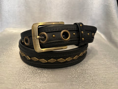 Trapezoid Stud, Black Leather, Gold Hardware