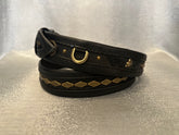 Heart Shaped Soul and Trapezoid Stud, Black Leather, Gold Hardware