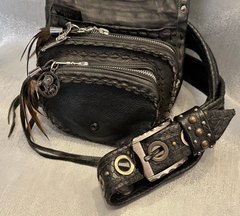 Hand Crafted Genuine Leather Belt Bag with Obsidian