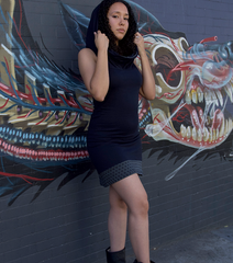 Hooded Cotton Dress with Flower of Life print and hood