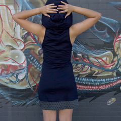 Hooded Cotton Dress with Flower of Life print and hood