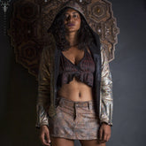 Faux Leather Printed Warm Hooded Jacket