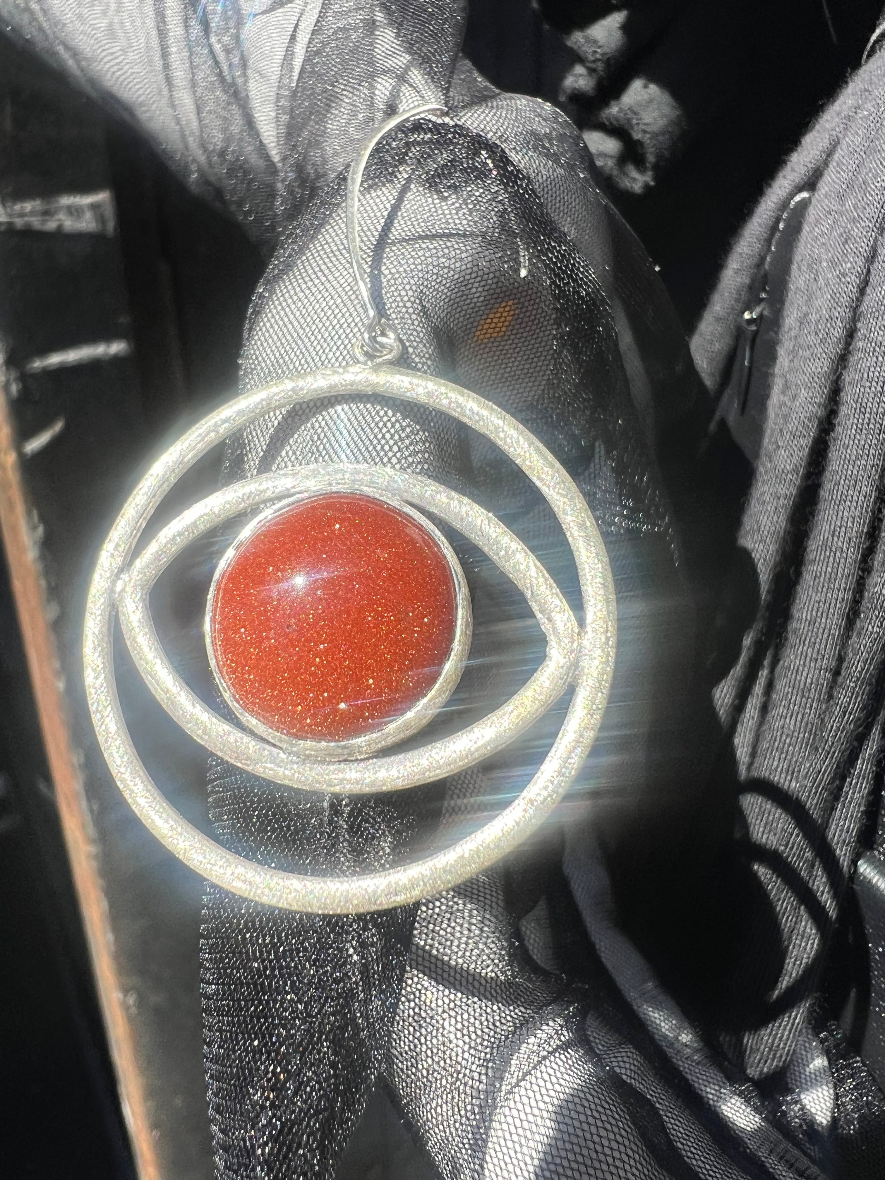 Silver Sun Stone Eye Earring