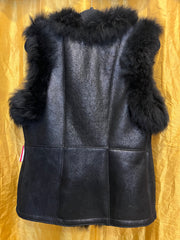 Faux Leather & Fur Trim Button Vest