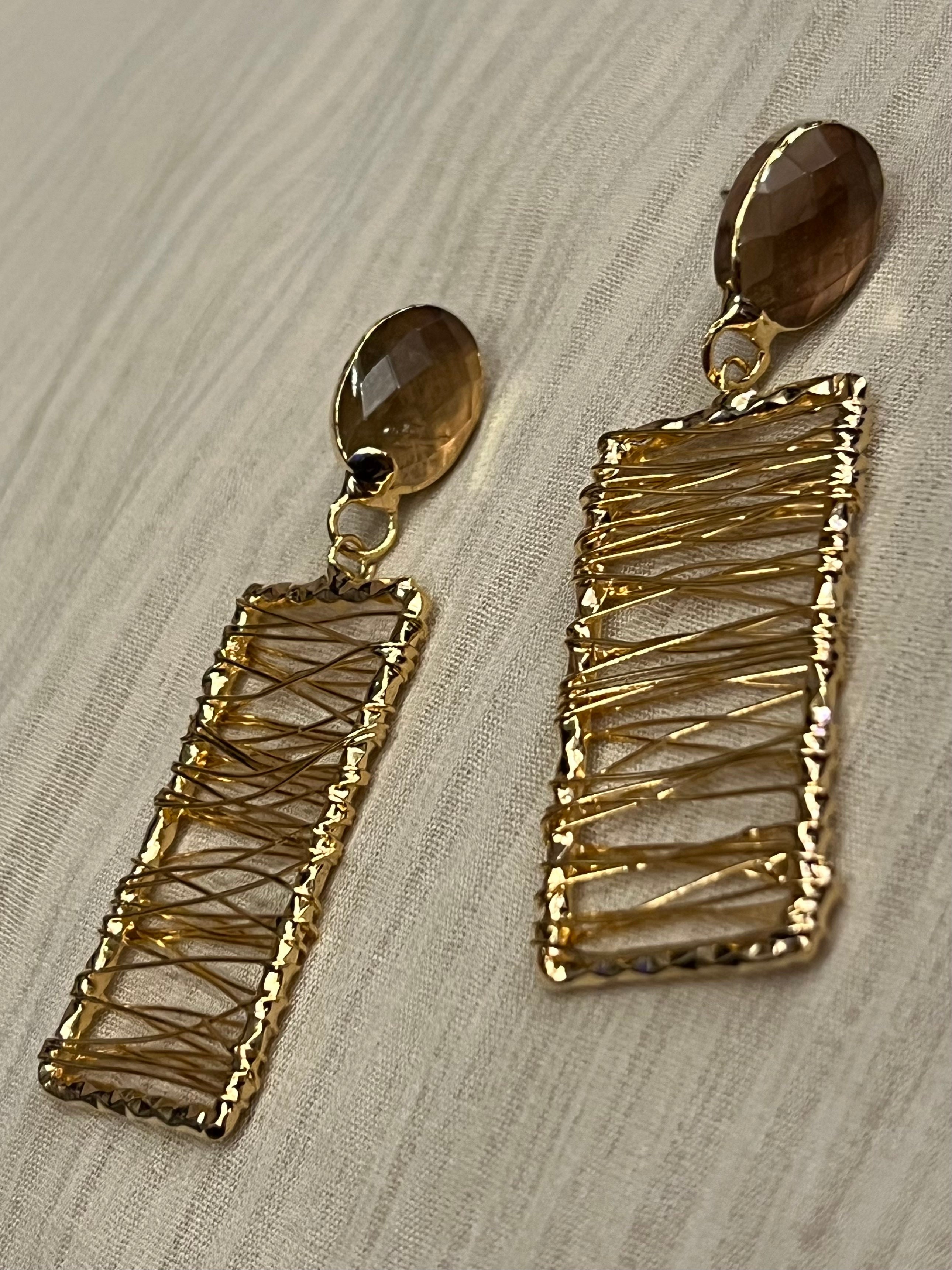 Topaz Wire Rectangle Dangle Earrings