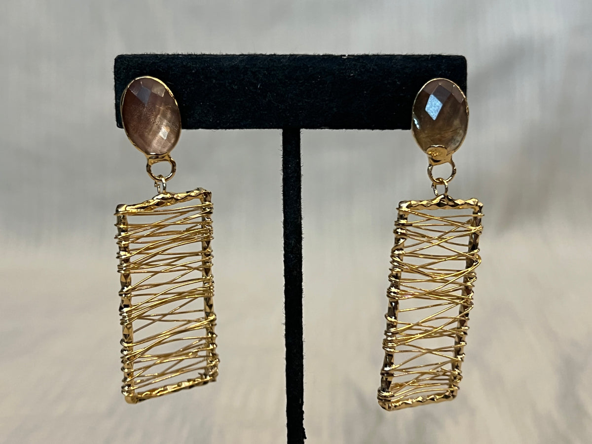 Topaz Wire Rectangle Dangle Earrings