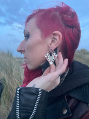 White Metal Earrings in Triangle Shape
