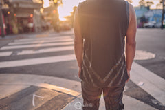 Black with Leather Detail Sleeveless Tshirt