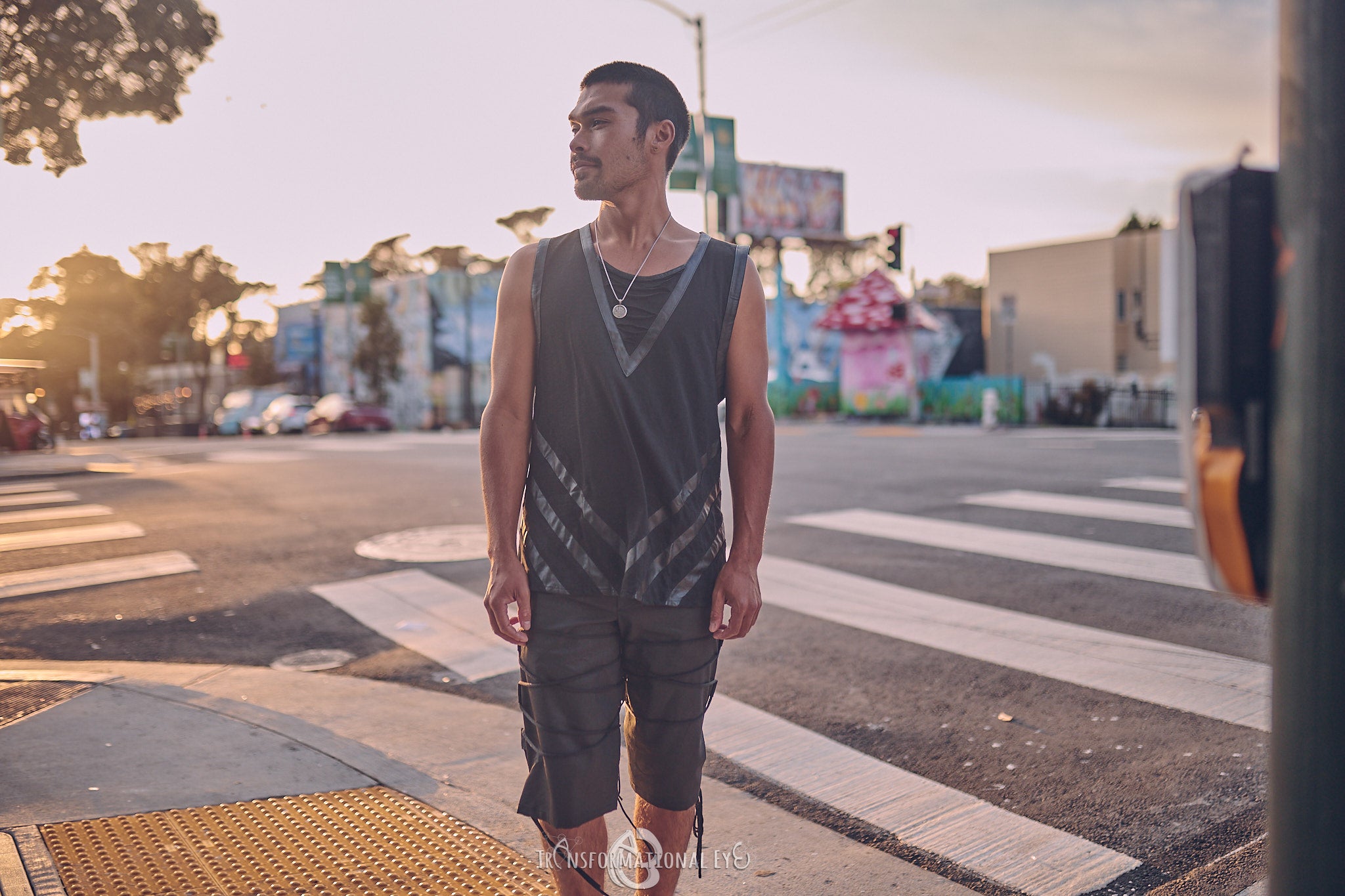 Black with Leather Detail Sleeveless Tshirt