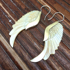 Engraved Mother of Pearl Shell Wing Earrings