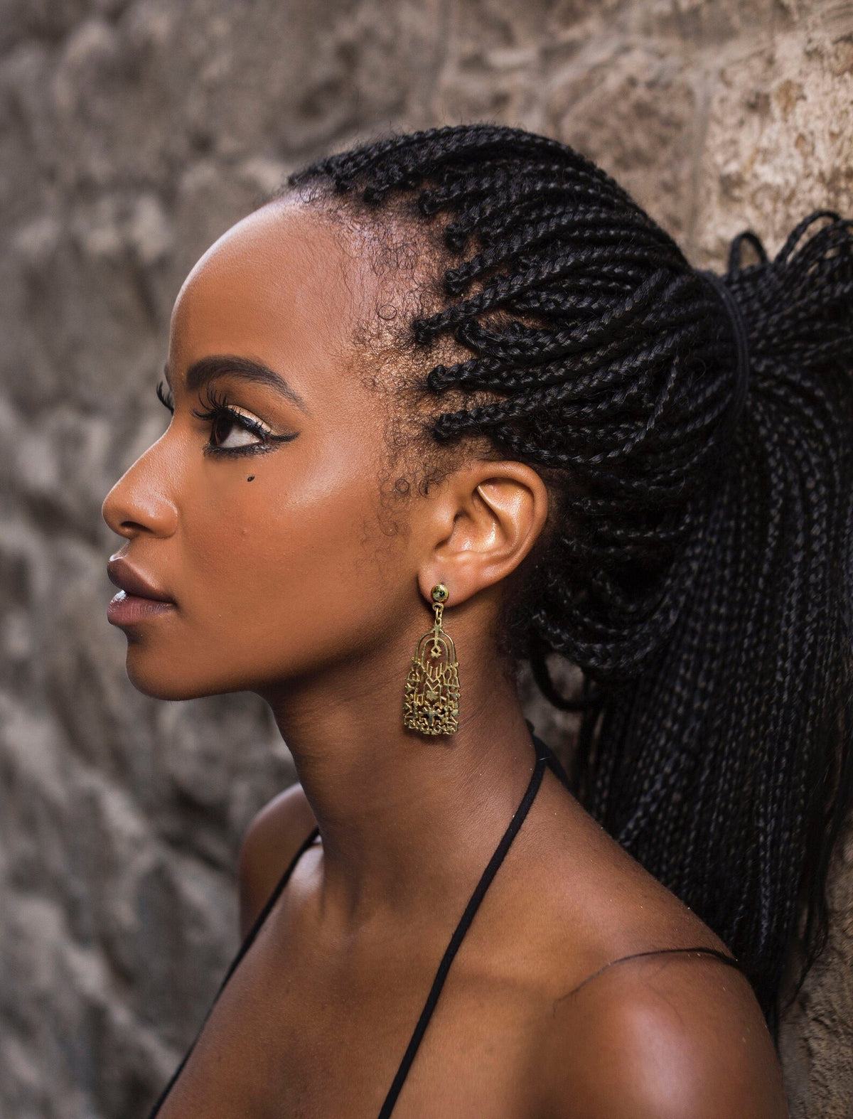 Mini gold tribal hanging studs