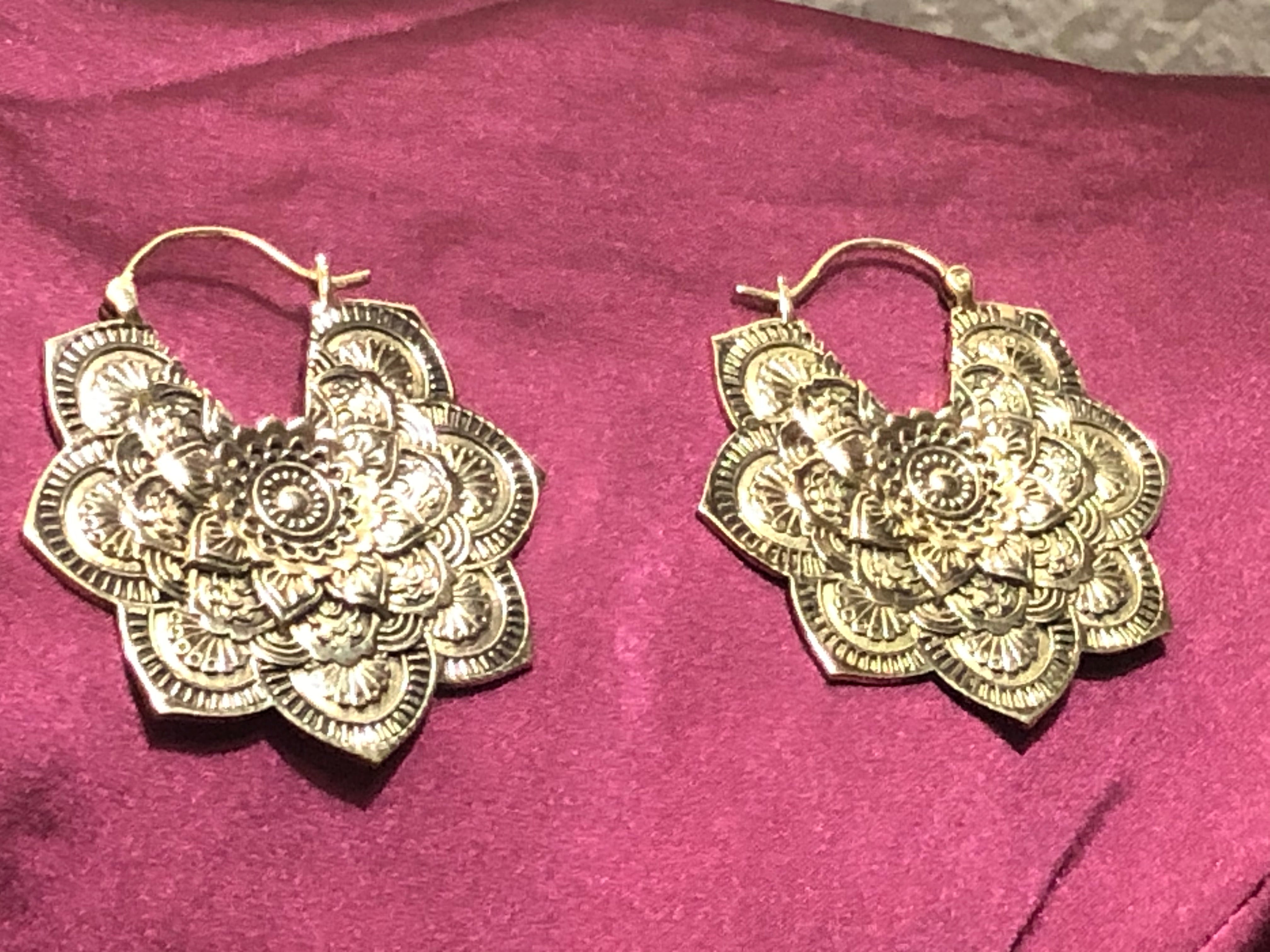 Brass Earrings Lotus Flower
