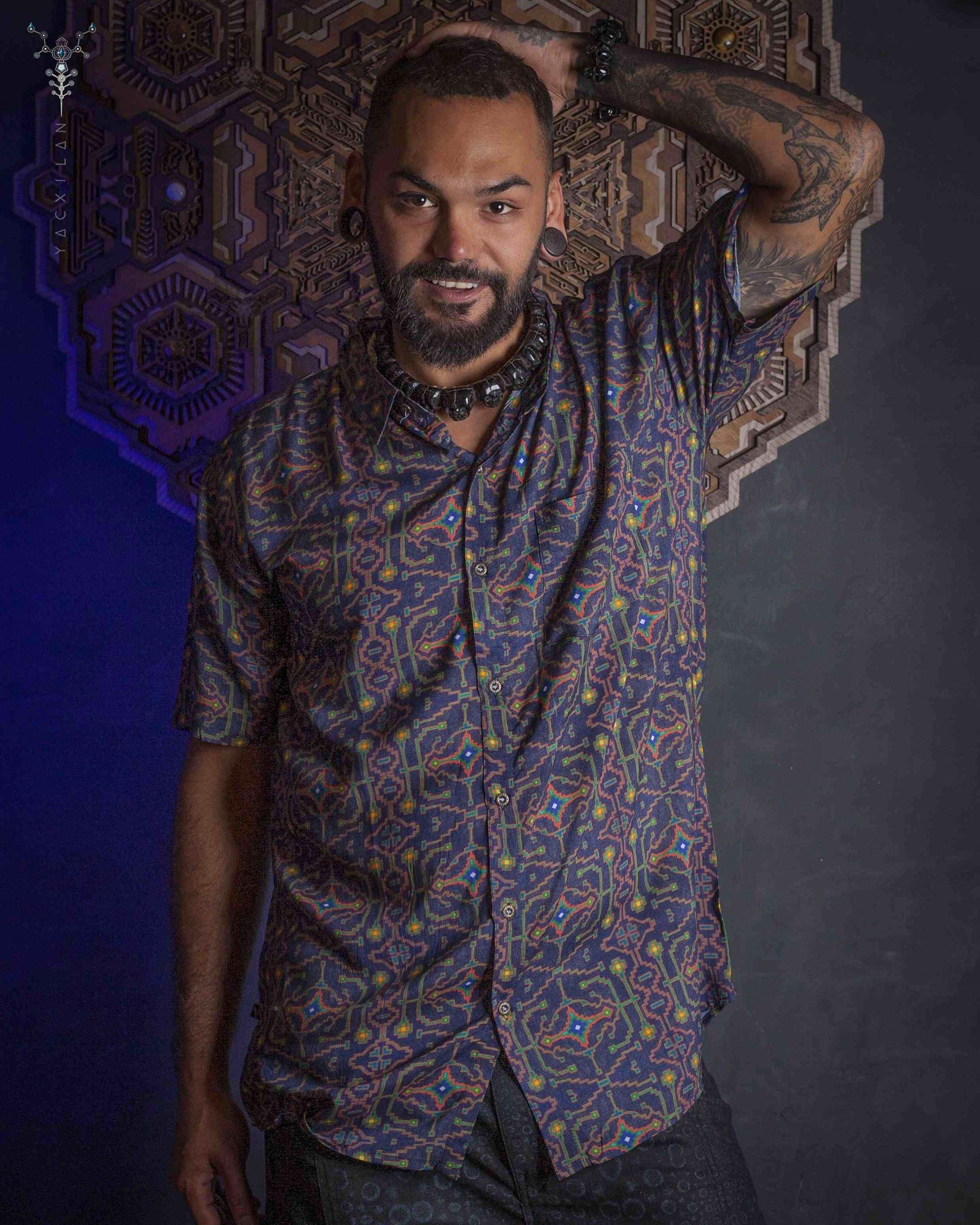 Yacsi Bamboo Molecule Print Button Down Shirt