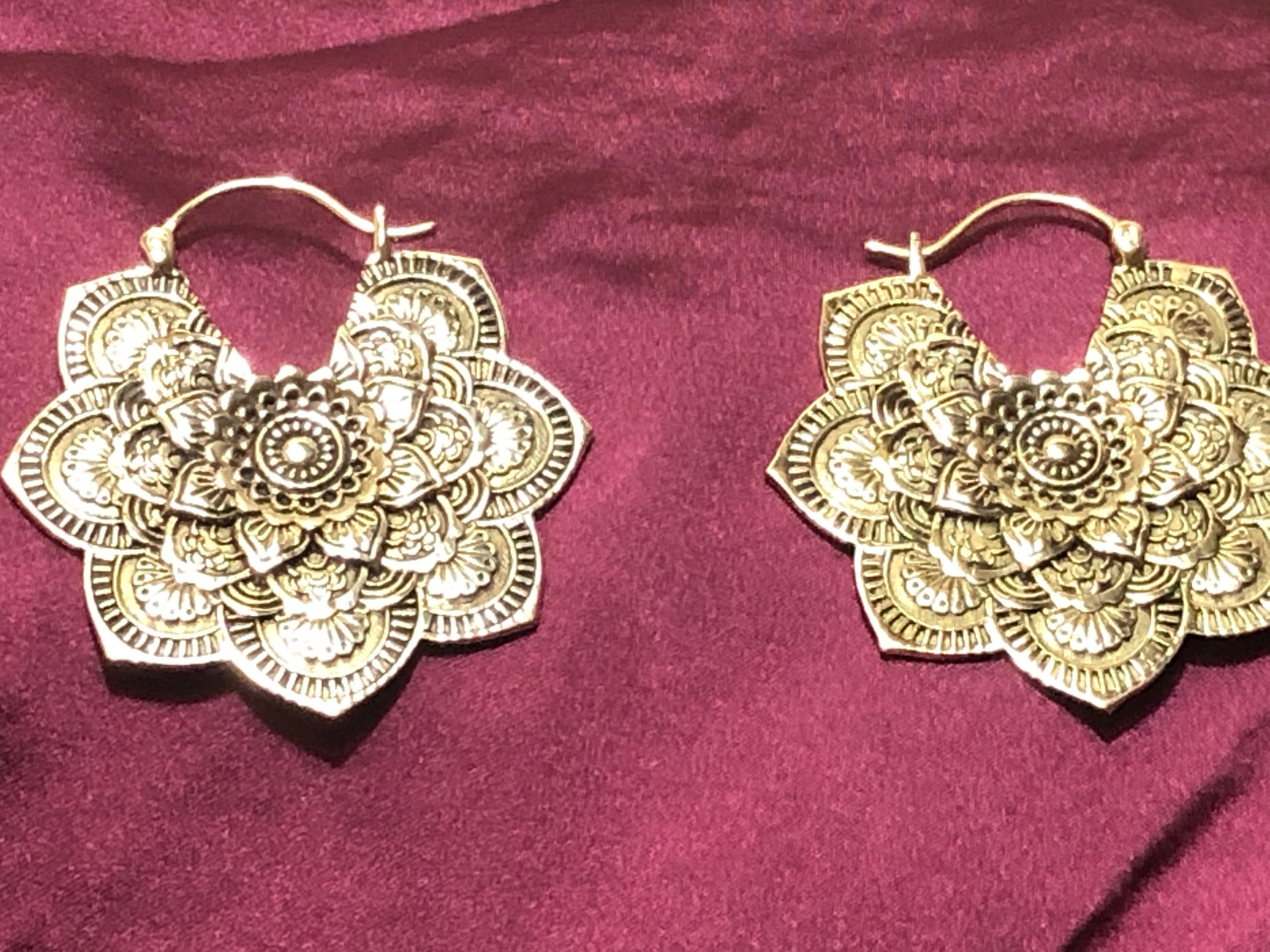 Brass Earrings Lotus Flower