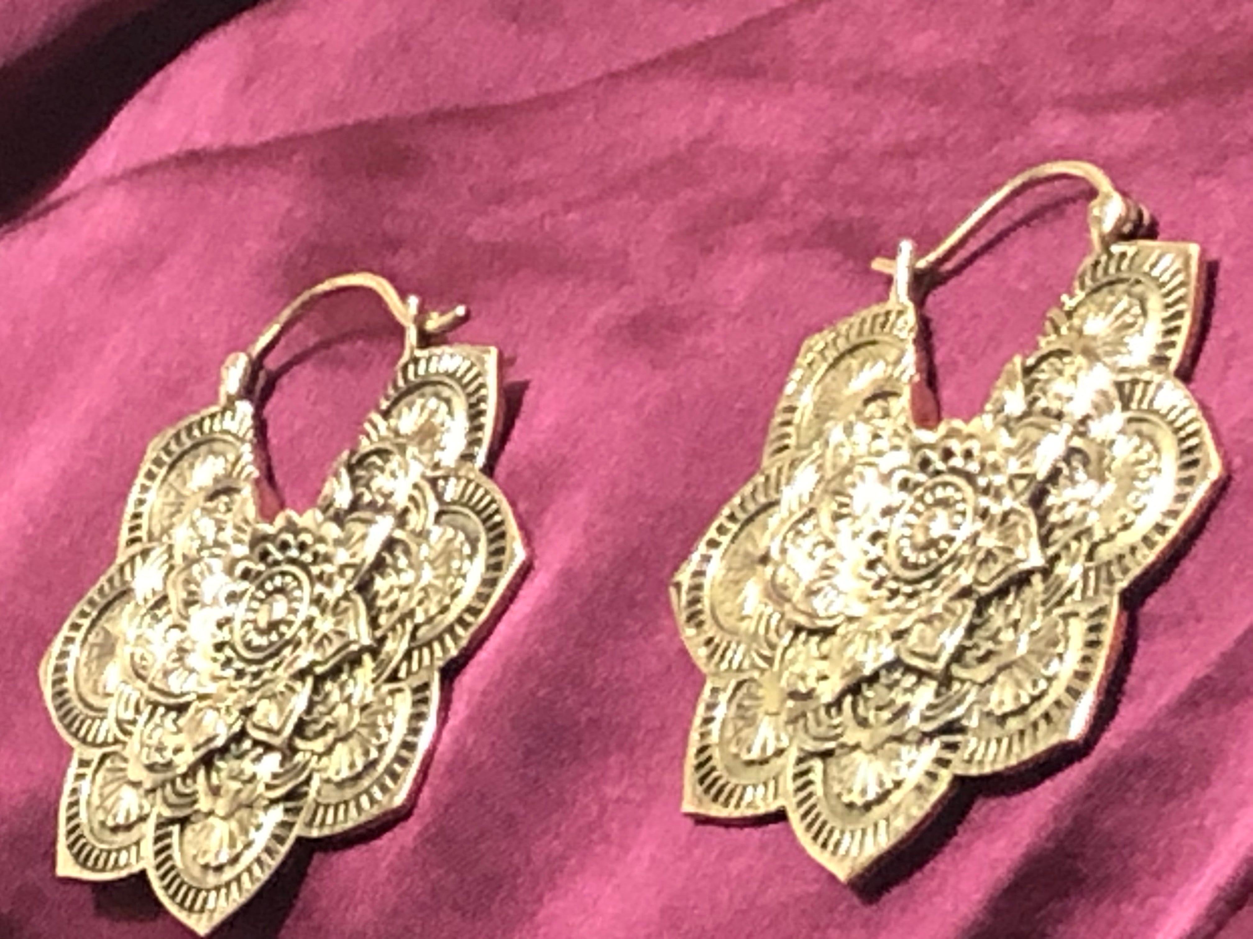 Brass Earrings Lotus Flower