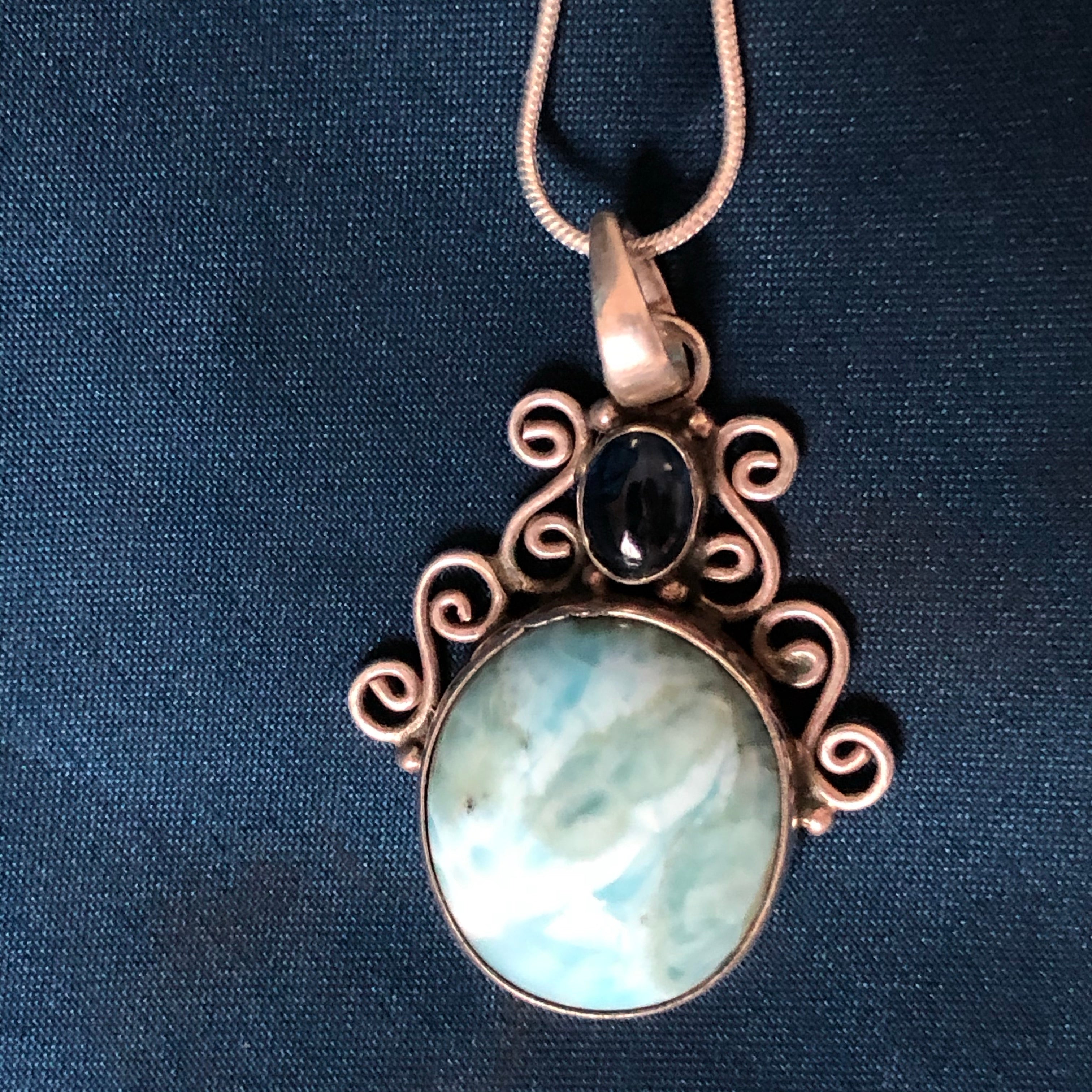 Larimar Pachamama Pendant with Chain